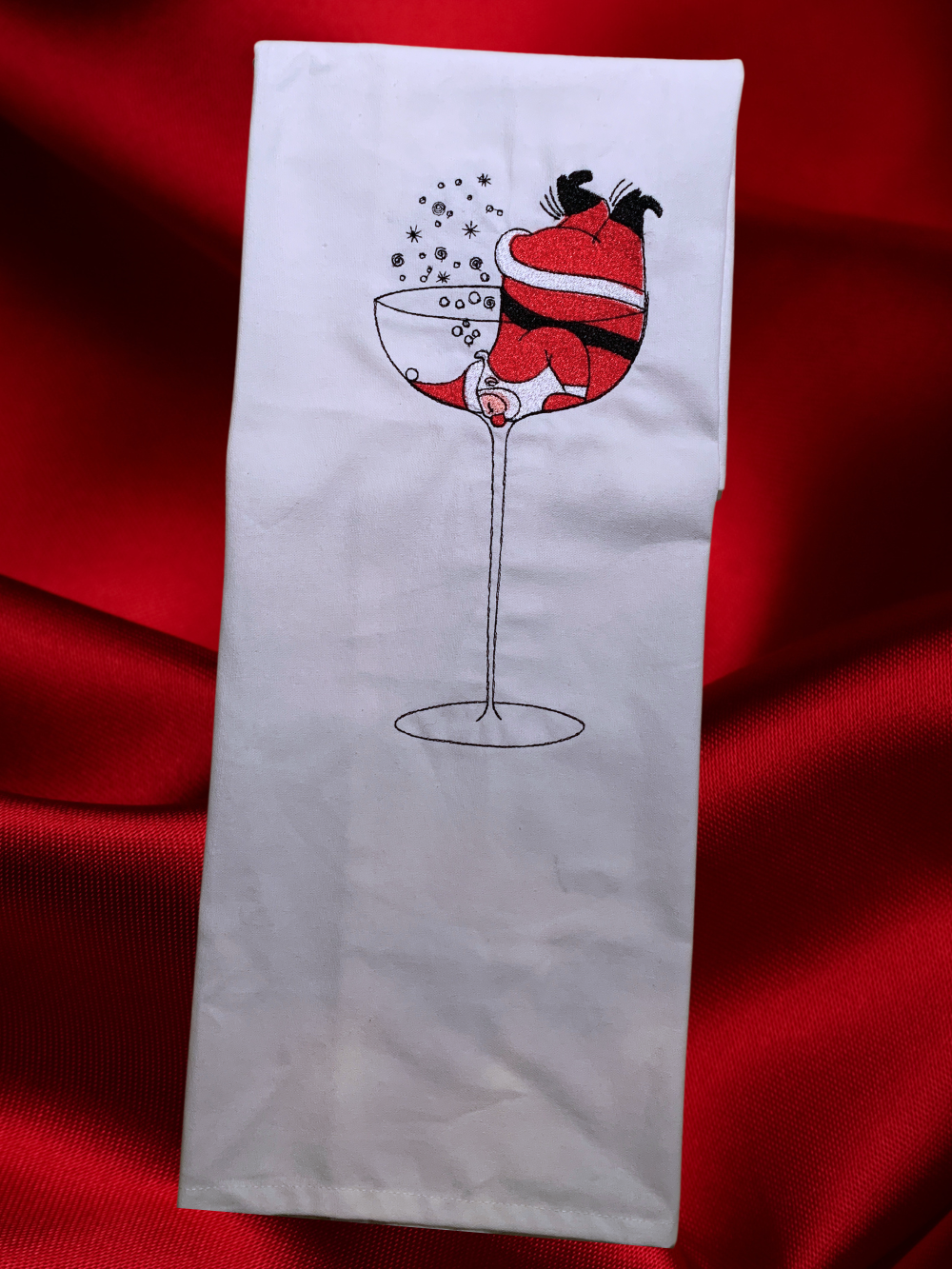 Santa in a glass Tea Towel