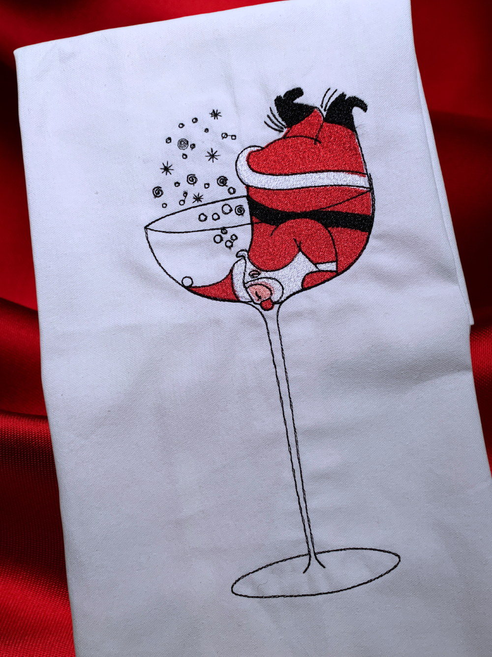 Santa in a glass Tea Towel