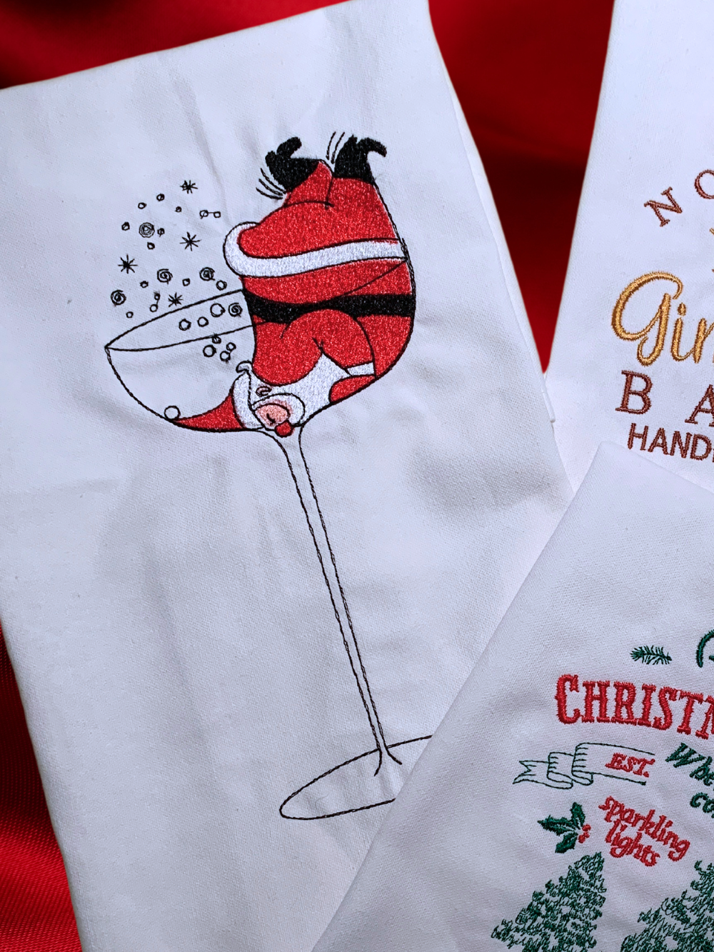 Santa in a glass Tea Towel