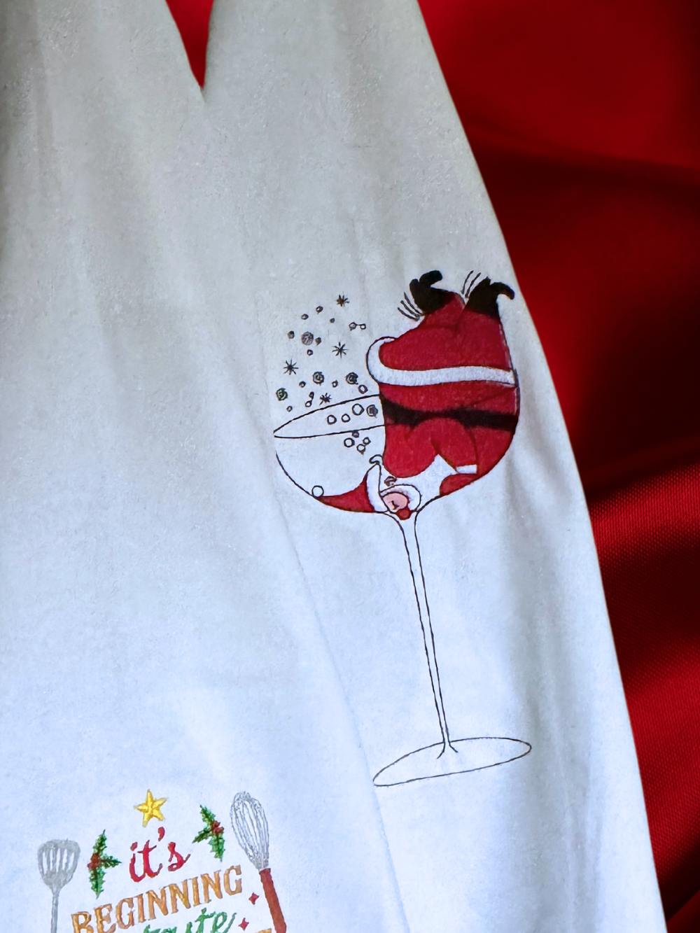 Santa in a glass Tea Towel