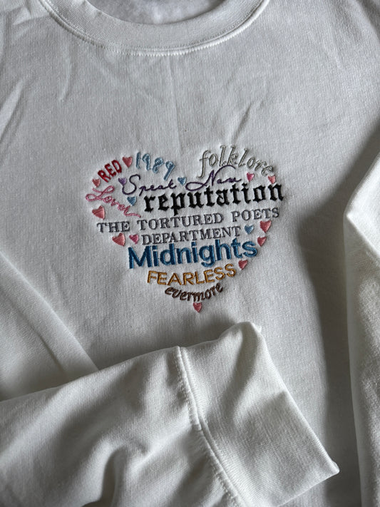 Taylor Swift Albums, EMBROIDERED , Crewneck Sweatshirt