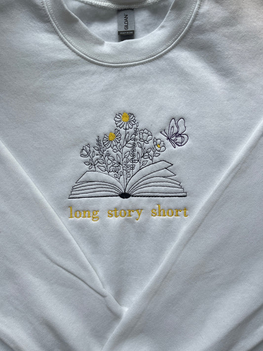 EMBROIDERED long story short, evermore, the eras tour, Crewneck