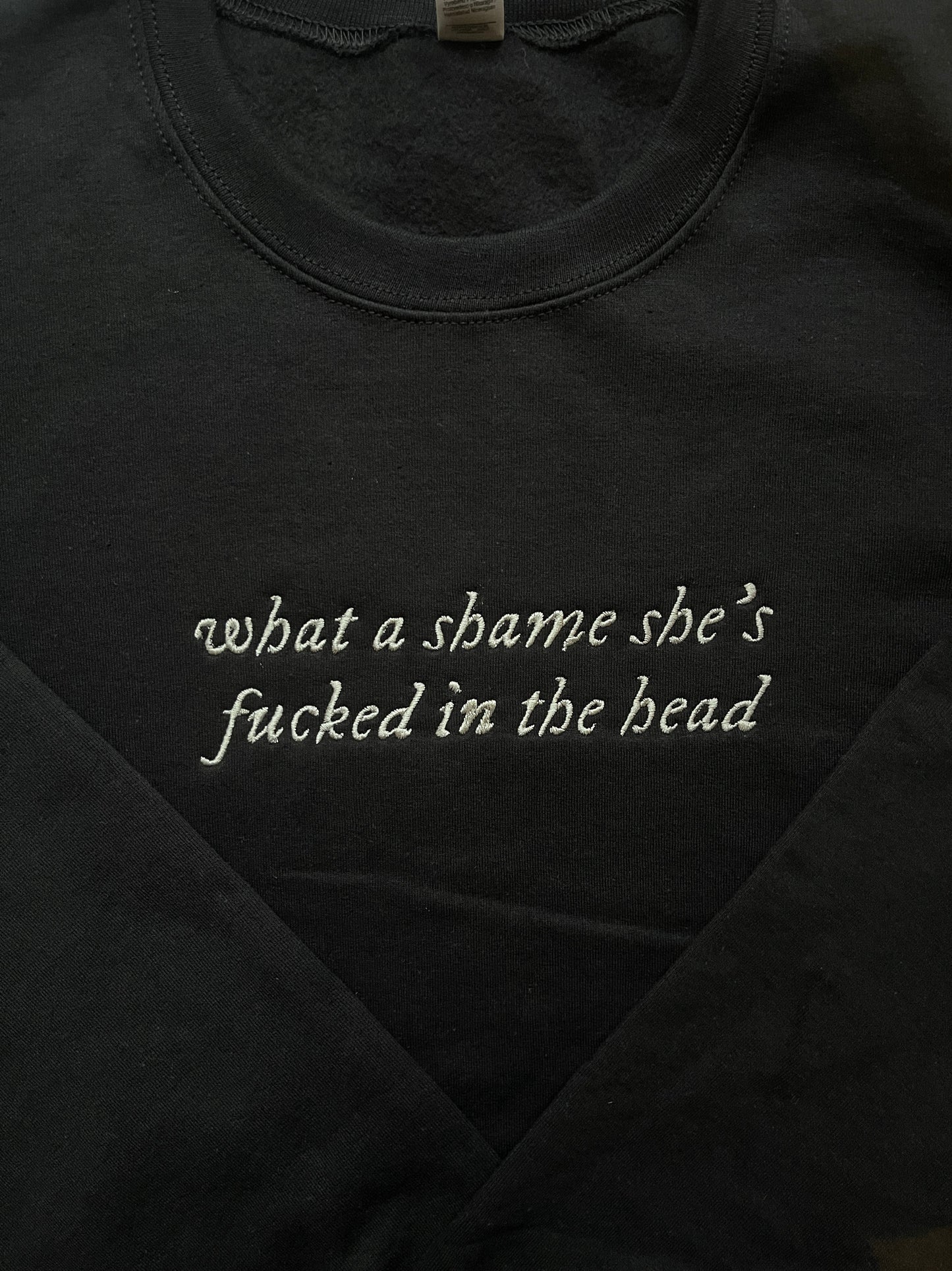 EMBROIDERED Champagne Problems, what a shame she's f*cked in the head, t.s, swiftie - crewneck sweatshirt