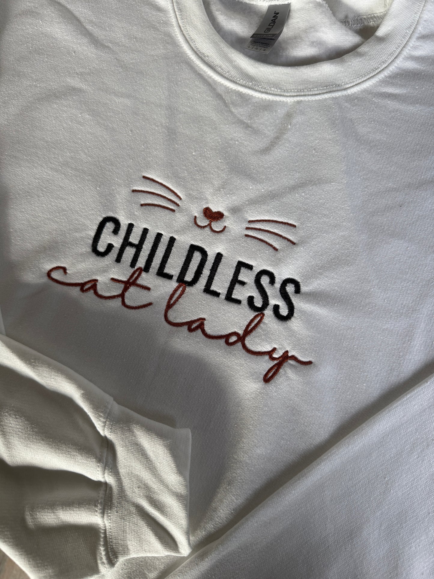 Childless cat lady, EMBROIDERED , Crewneck Sweatshirt