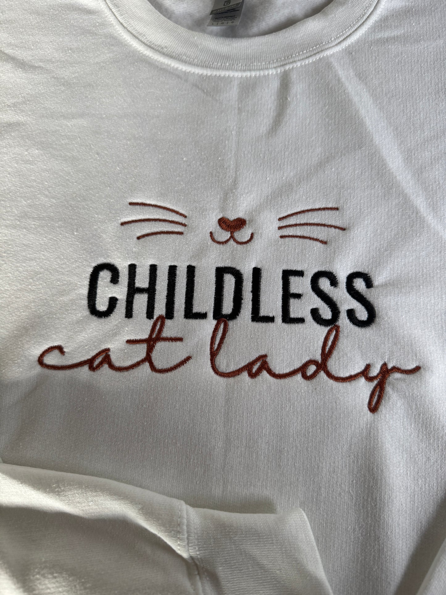 Childless cat lady, EMBROIDERED , Crewneck Sweatshirt