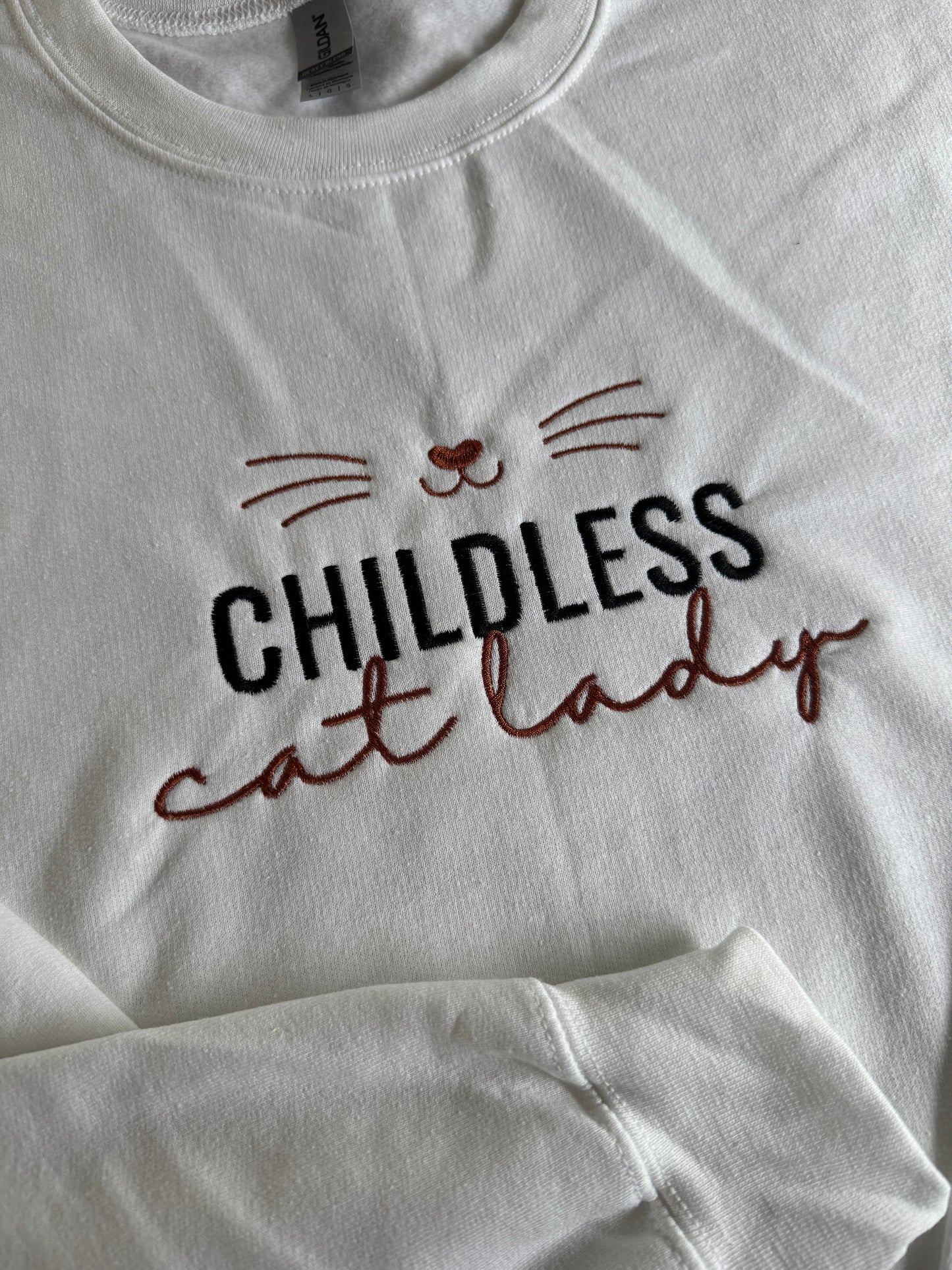 Childless cat lady, EMBROIDERED , Crewneck Sweatshirt