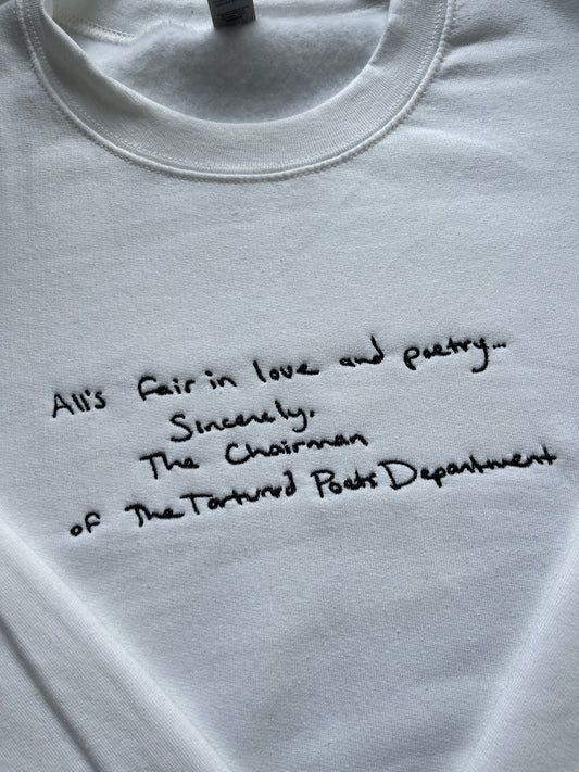 All's Fair in Love and Poetry, The Tortured Poets Department, EMBROIDERED , Crewneck Sweatshirt