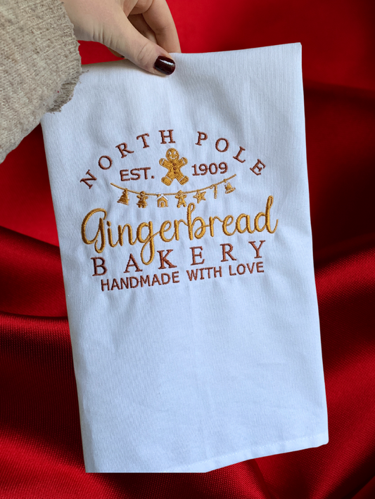 North Pole Gingerbread Bakery Tea Towel