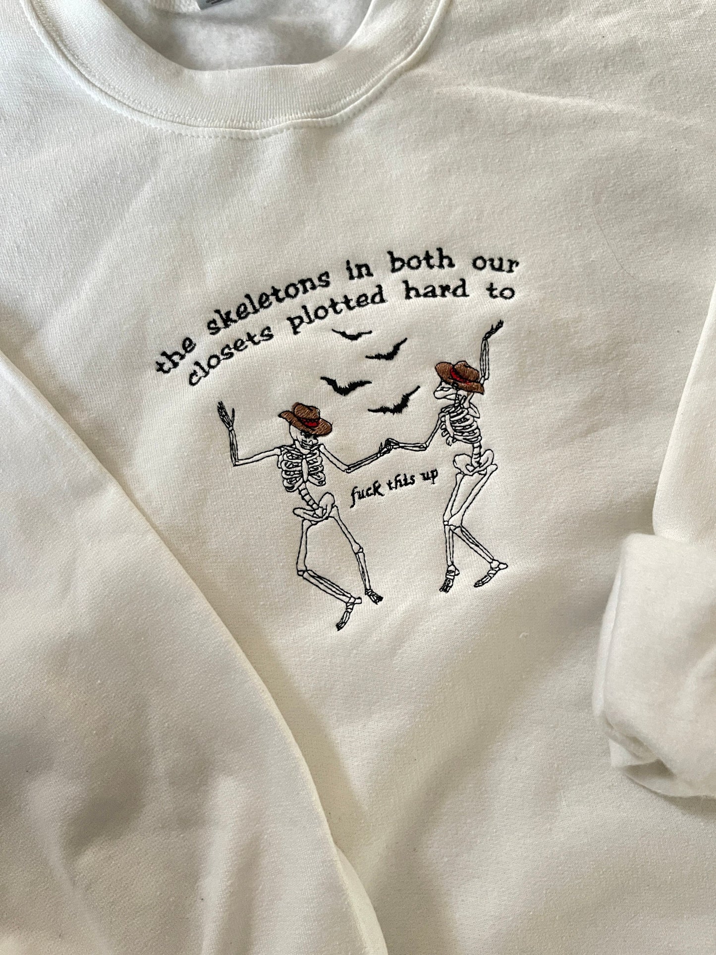 cowboy like me, skeletons in both our closets, halloween, swiftie crewneck